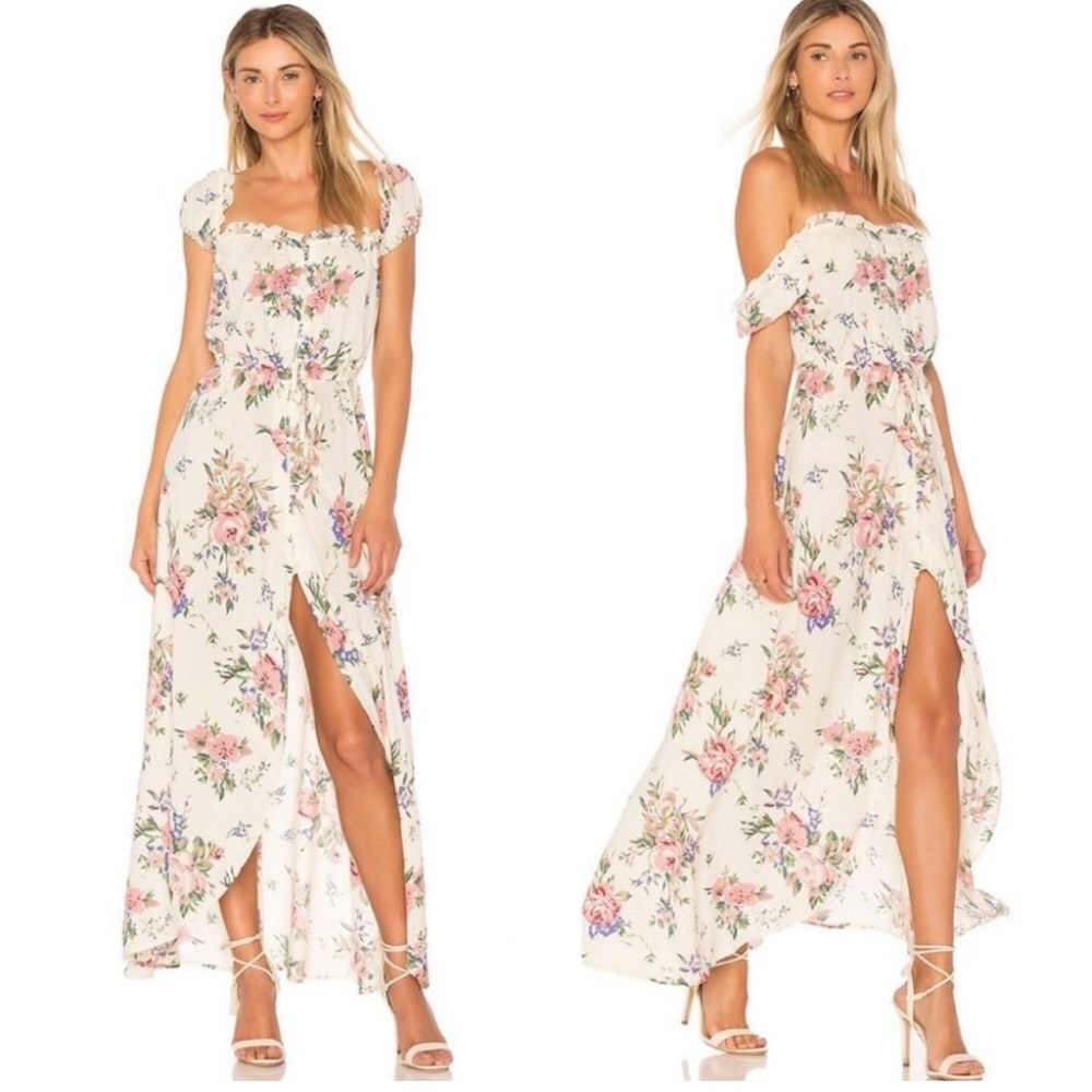 Revolve August The Label Leila Button Down Day Dress Maxi Floral Square Bohemian